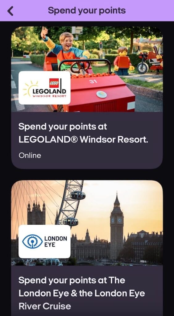 レゴランドやロンドンアイでネクターポイントが使えるという案内